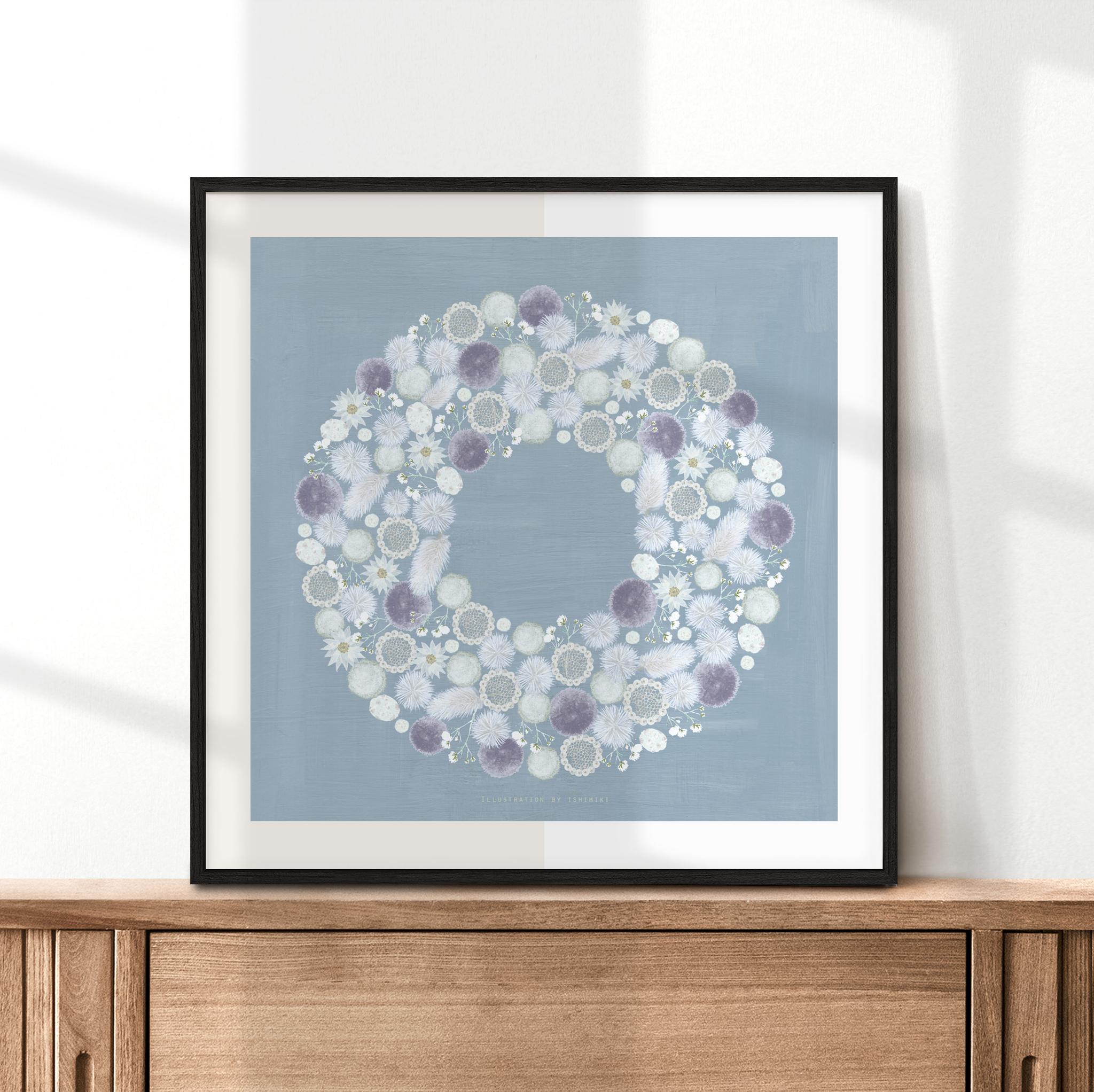 白いラグラスと小石のリース【サイズは３種類】カードとポスター選べます | 4枚目