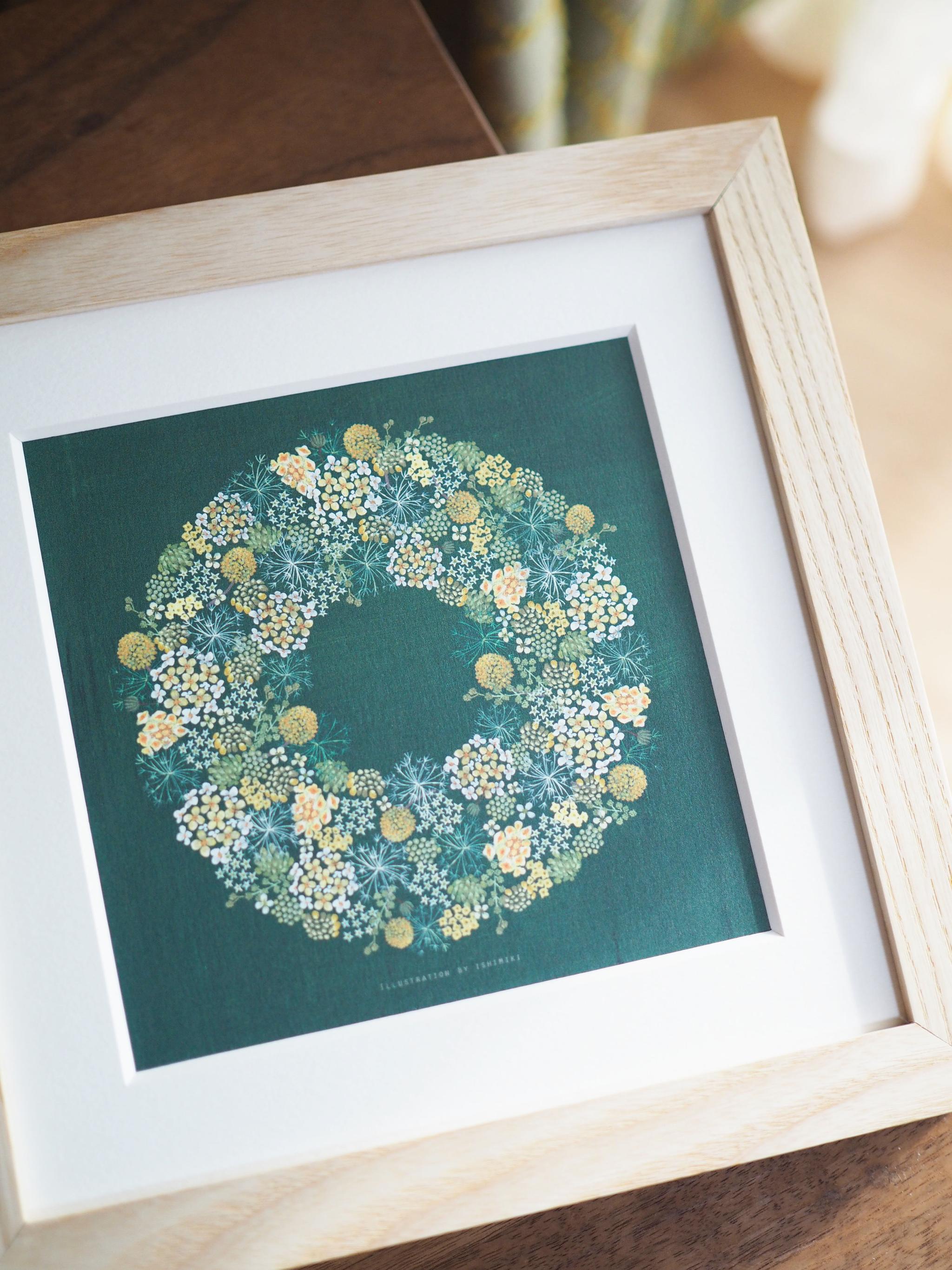 クラスペディアとミツマタのリース【サイズは３種類】カードとポスター選べます1枚目の画像