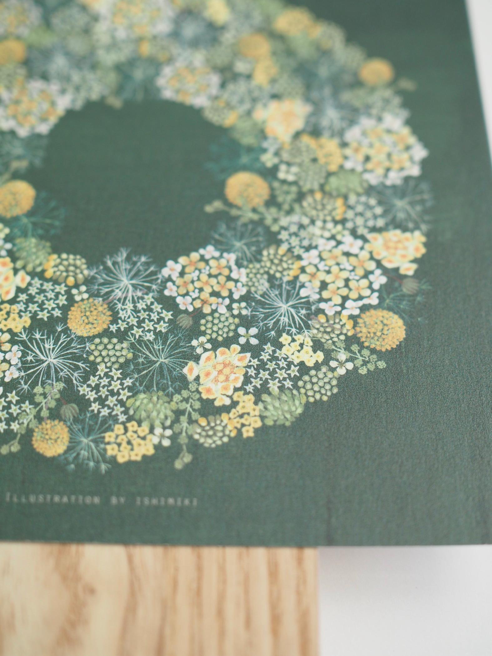 クラスペディアとミツマタのリース【サイズは３種類】カードとポスター選べます | 2枚目