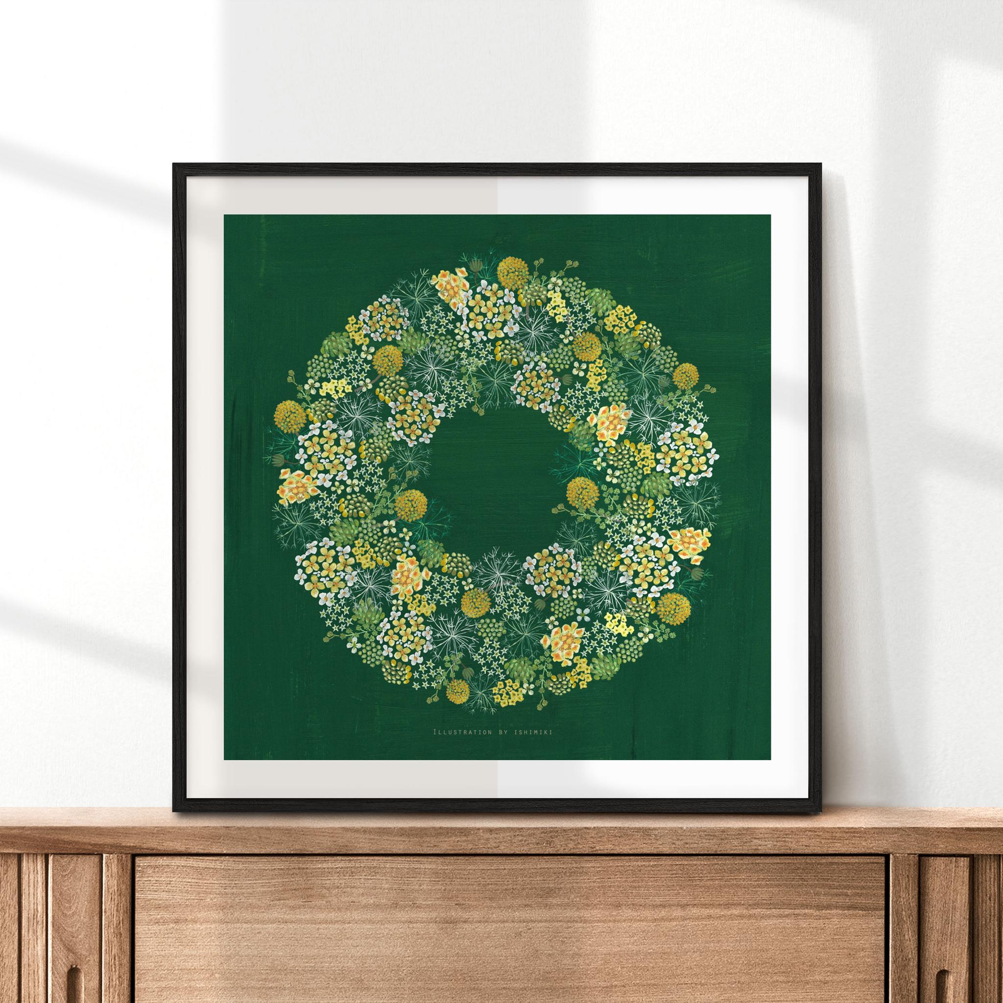 クラスペディアとミツマタのリース【サイズは３種類】カードとポスター選べます | 6枚目