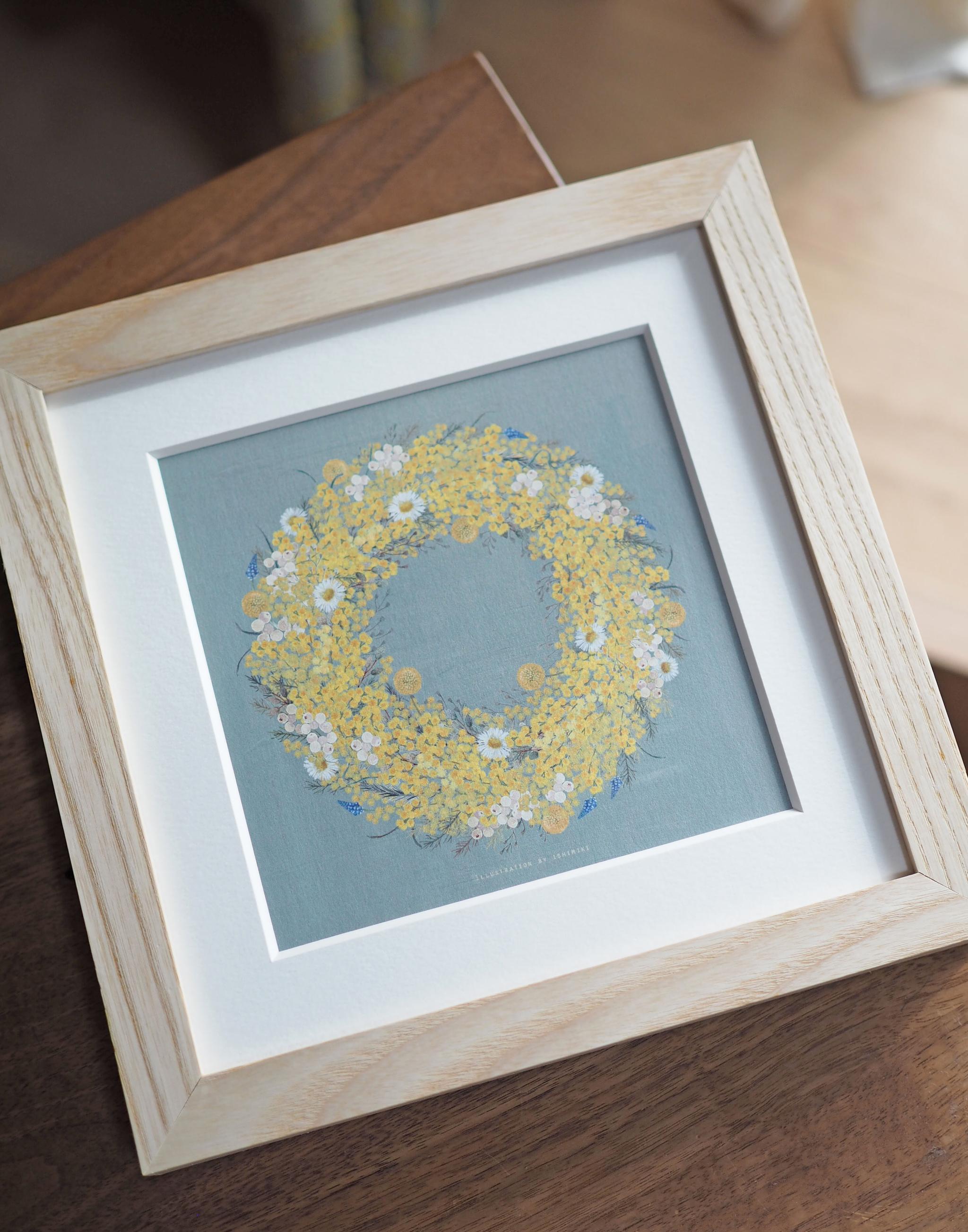 ハルジオンとミモザのリース【サイズは３種類】カードとポスター選べます1枚目の画像