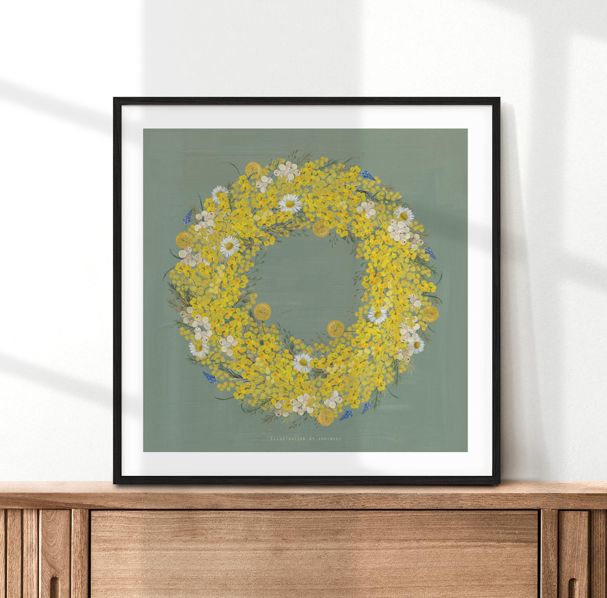 ハルジオンとミモザのリース【サイズは３種類】カードとポスター選べます | 5枚目