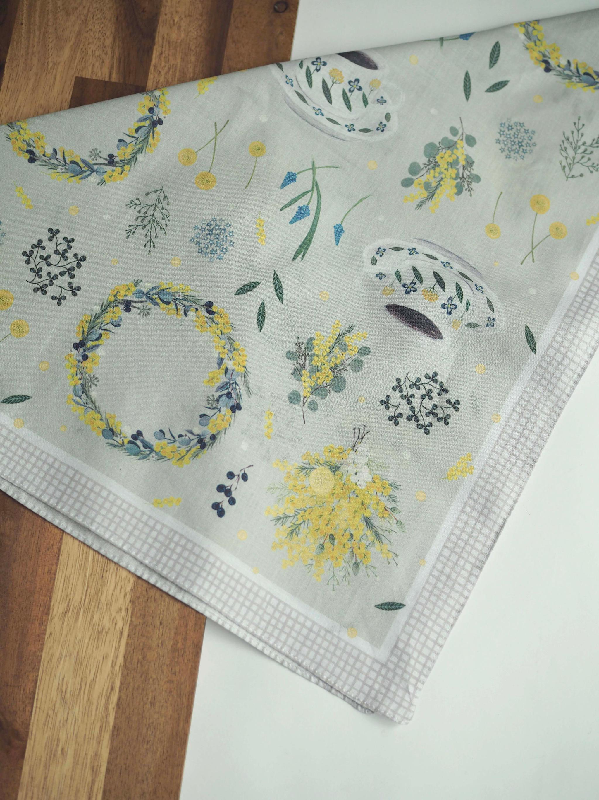 はじまりの季節に、心ほどける彩りを。『ミモザと小さなティータイム』ハンカチ 大判、スカーフにも / コットン100% | 13枚目