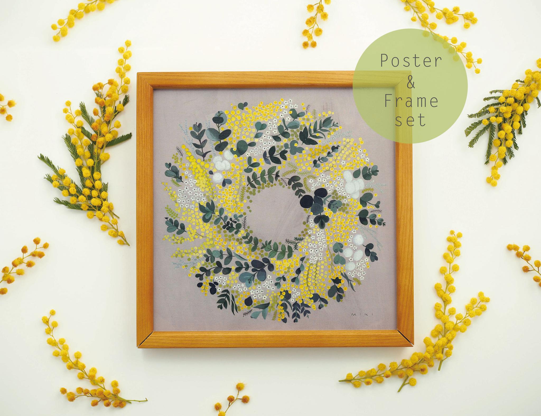 ミモザとユーカリのリース 20cm角 フレームセット