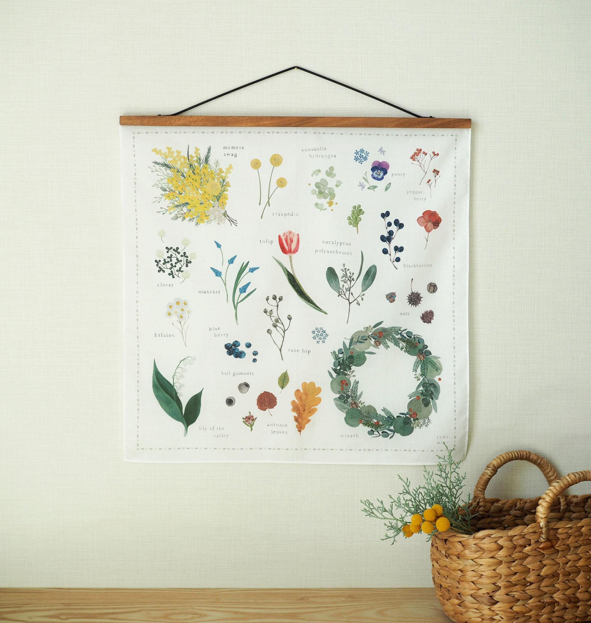 植物図鑑のようなハンカチ スカーフやファブリックポスターにも